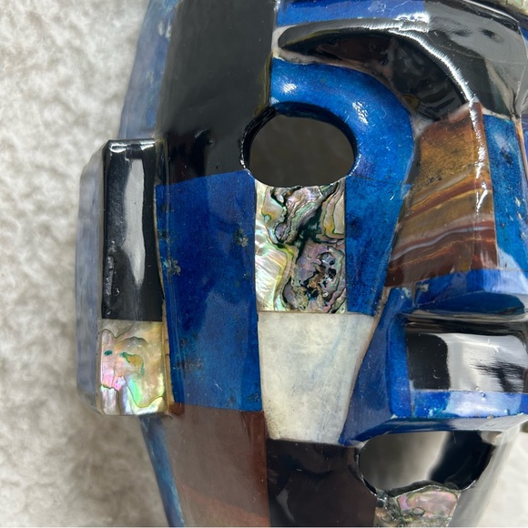 Oaxaca Mayan Aztec mosaic lapis black brown abalone burial decor mask stands 8.5 - Picture 4 of 14